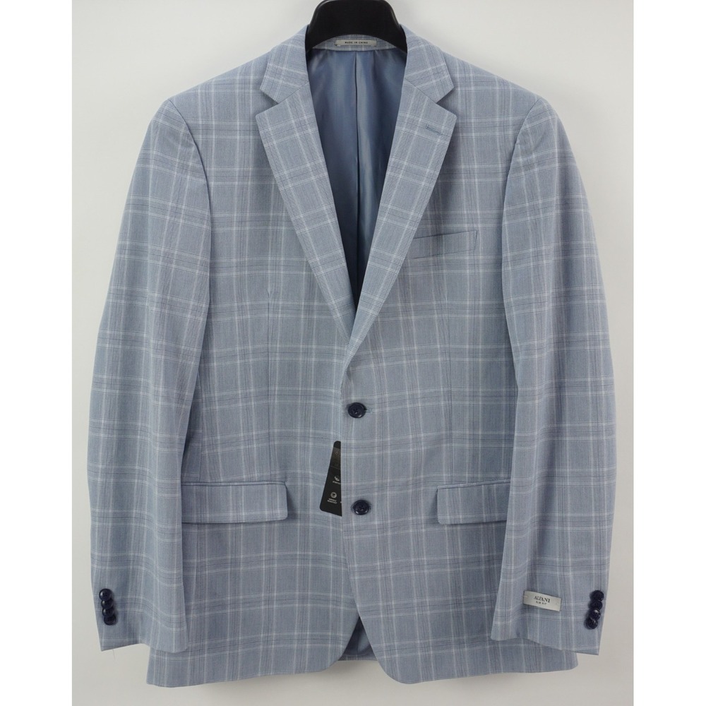 $360‎ Alfani Men's 40L Slim-Fit Blue Prince of Wales Plaid Stretch Suit Jacket